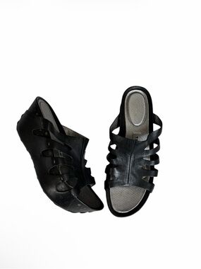 TSUBO black leather cutout platform mules goth industrial size 8 /39